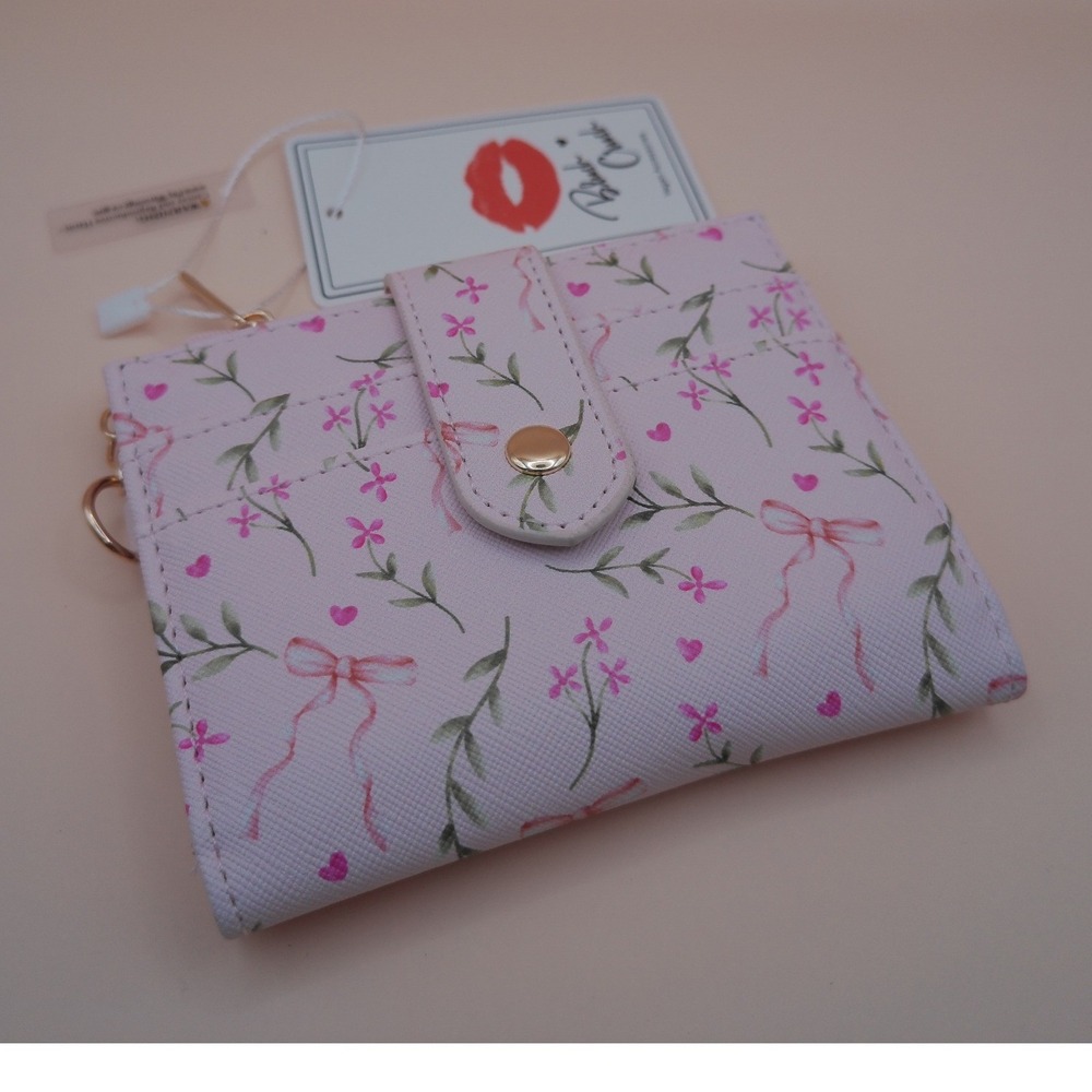 Blush Crush Pink‎ Floral Bow Vegan Leather Wallet NEW
